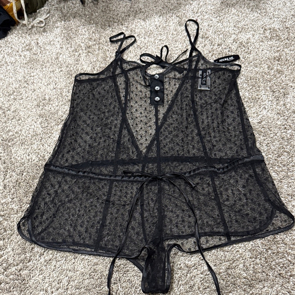 Adore Me Black Sheer Lace Chemise